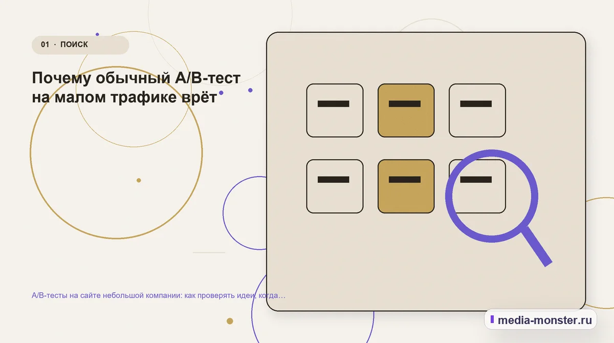 A/B-тесты на сайте небольшой компании: как проверять идеи, когда трафика мало — иллюстрация к разделу «Почему обычный A/B-тест на малом трафике врёт»