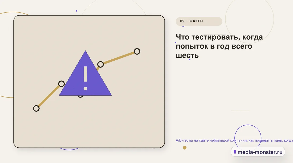 A/B-тесты на сайте небольшой компании: как проверять идеи, когда трафика мало — иллюстрация к разделу «Что тестировать, когда попыток в год всего шесть»