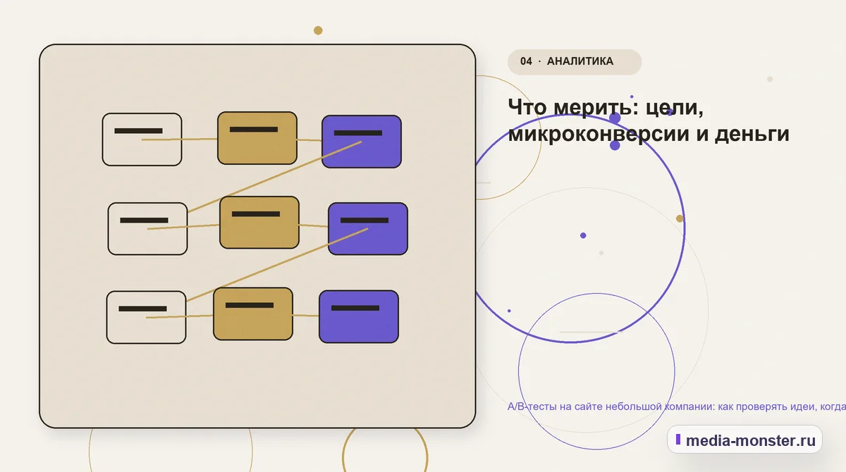A/B-тесты на сайте небольшой компании: как проверять идеи, когда трафика мало — иллюстрация к разделу «Что мерить: цели, микроконверсии и деньги»
