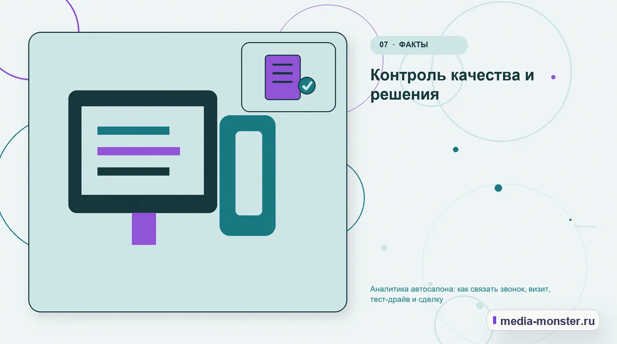 Изображение 7: Каналы и точки контакта — Аналитика автосалона: как связать звонок, визит, тест-драйв и сделку | Media Monster Каналы и точки контакта. Контроль качества и решения: иллюстрация к статье «Аналитика автосалона: как связать звонок, визит, тест-драйв и сделку»