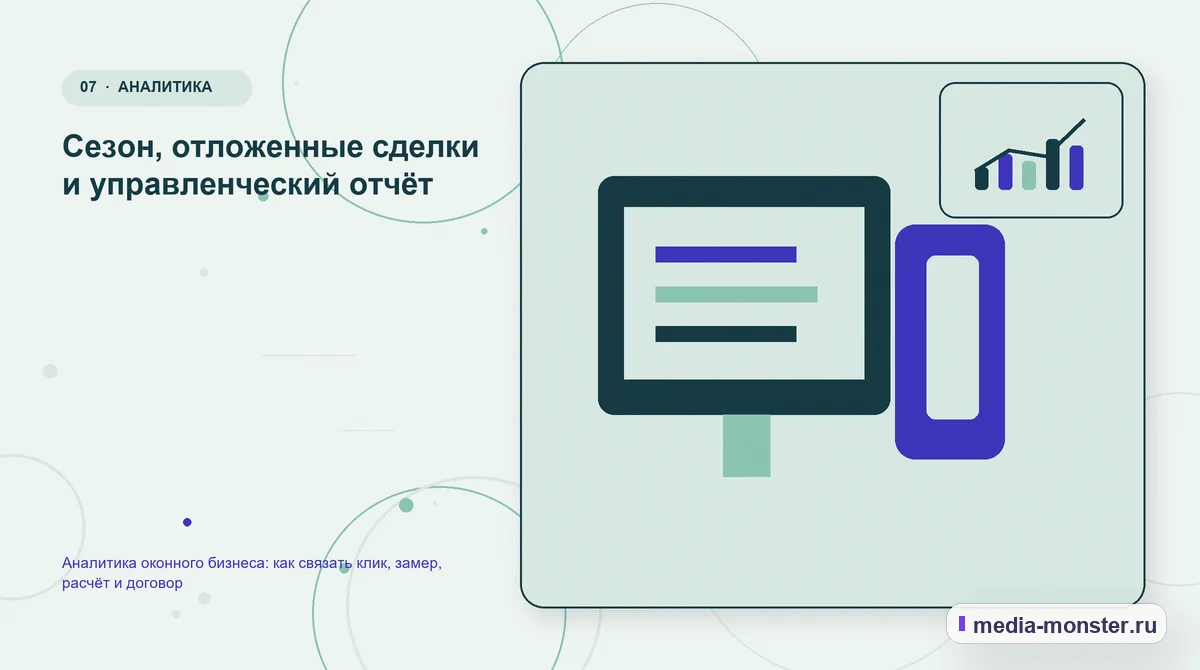 Изображение 7: Каналы и точки контакта — Аналитика оконного бизнеса: как связать клик, замер, расчёт и договор | Media Monster Каналы и точки контакта. Сезон, отложенные сделки и управленческий отчёт: иллюстрация к статье «Аналитика оконного бизнеса: как связать клик, замер, расчёт и договор»