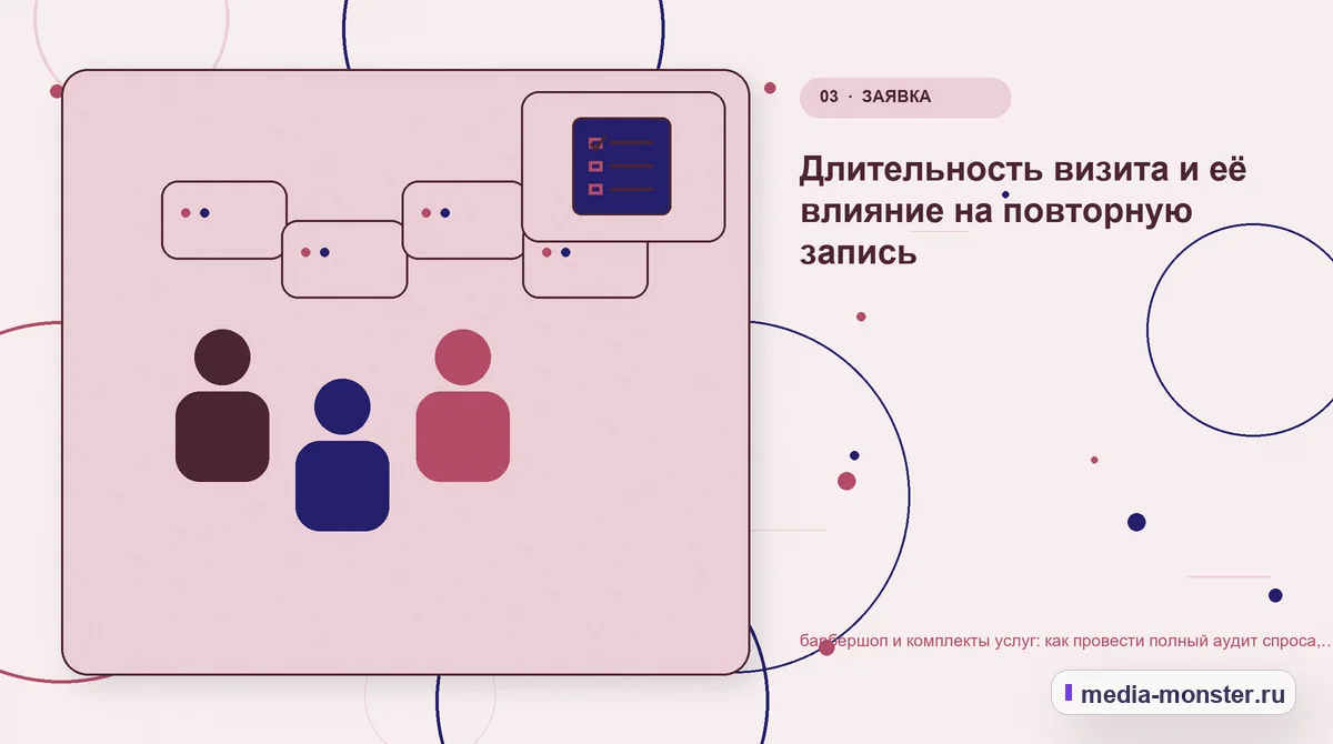 Аудитория и сценарий выбора. Длительность визита и её влияние на повторную запись: иллюстрация к статье «барбершоп и комплекты услуг: как провести полный аудит спроса, страниц и обработки…