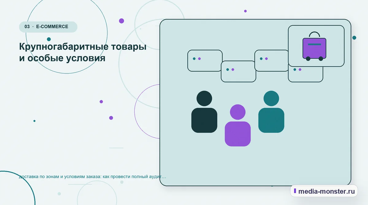 Аудитория и сценарий выбора. Крупногабаритные товары и особые условия: иллюстрация к статье «доставка по зонам и условиям заказа: как провести полный аудит спроса, страниц и обработки…