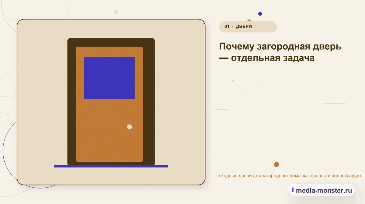 Ключевая тема материала. Почему загородная дверь — отдельная задача: иллюстрация к статье «входные двери для загородного дома: как провести полный аудит спроса, страниц и обработки…