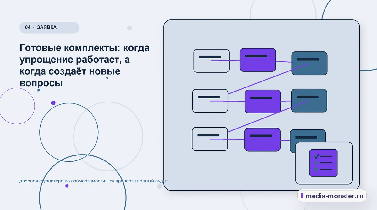 Структура решения. Готовые комплекты: когда упрощение работает, а когда создаёт новые вопросы: иллюстрация к статье «дверная фурнитура по совместимости: как провести полный аудит спроса,…