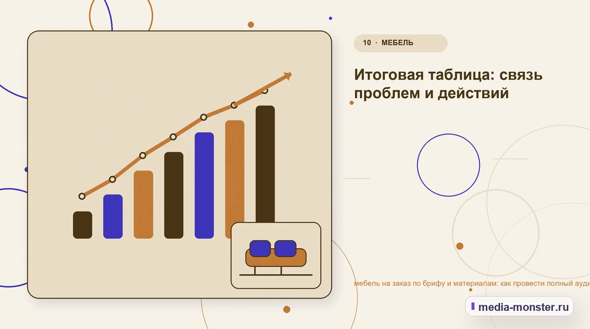 Изображение 10: Итог и следующий шаг — Мебель на заказ по брифу и материалам: аудит спроса и обработки обращений | Media Monster Итог и следующий шаг. Короткий маршрут для тех, у кого мало данных: иллюстрация к статье «Мебель на заказ по брифу и материалам: аудит спроса и обработки обращений»