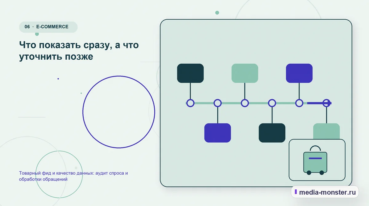 Изображение 6: Последовательность работы — Товарный фид и качество данных: аудит спроса и обработки обращений | Media Monster Последовательность работы. Что показать сразу, а что уточнить позже: иллюстрация к статье «Товарный фид и качество данных: аудит спроса и обработки обращений»
