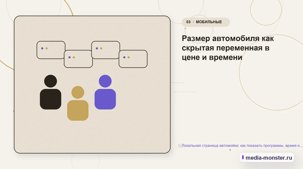 Локальная страница автомойки: как показать программы, время и запись без перегруженного прайса — иллюстрация к разделу «Размер автомобиля как скрытая переменная в цене и времени»