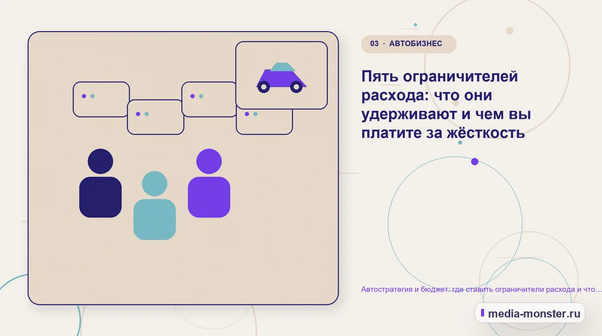 Изображение 3: Аудитория и сценарий выбора — Автостратегия и бюджет: где ставить ограничители расхода и что делать при скачке цены заявки | Media Monster Аудитория и сценарий выбора. Пять ограничителей расхода: что они удерживают и чем вы платите за жёсткость: иллюстрация к статье «Автостратегия и бюджет: где ставить ограничители расхода и…