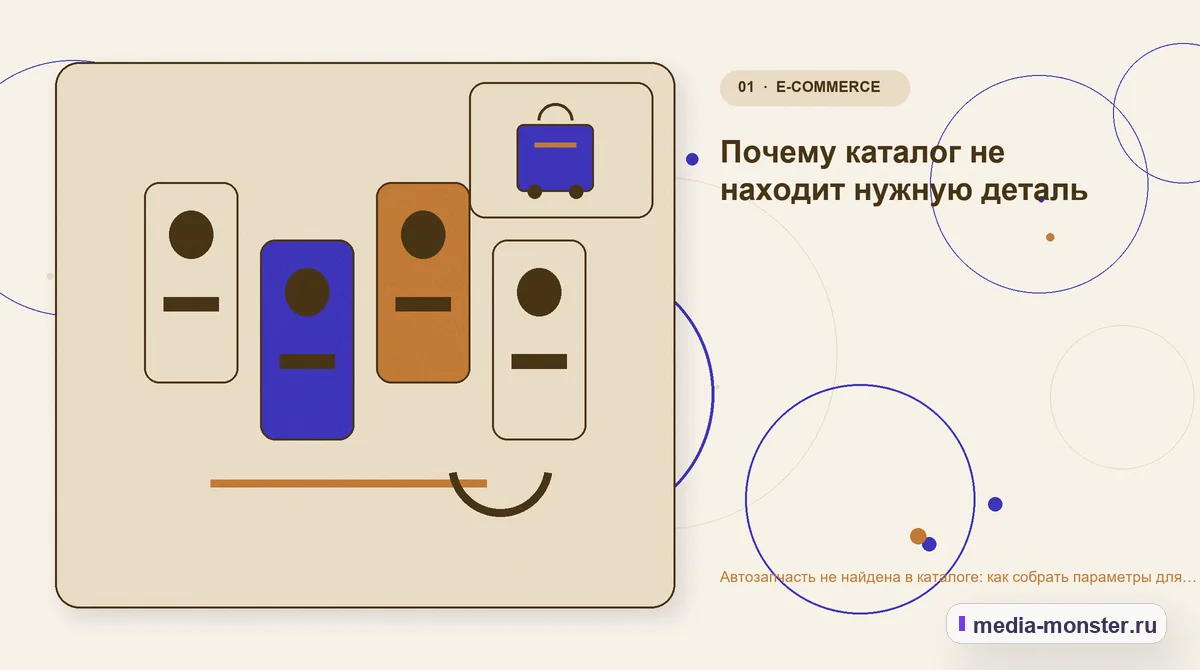 Изображение 1: Ключевая тема материала — Автозапчасть не найдена в каталоге: как собрать параметры для точного подбора | Media Monster Ключевая тема материала. Почему каталог не находит нужную деталь: иллюстрация к статье «Автозапчасть не найдена в каталоге: как собрать параметры для точного подбора»