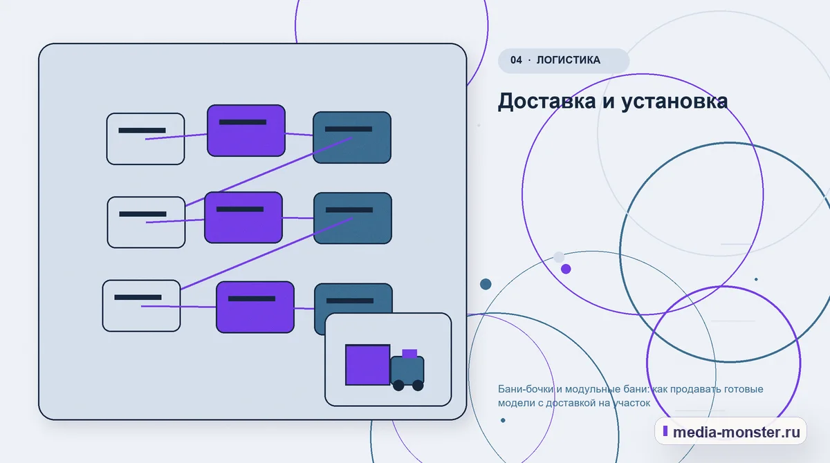 Изображение 4: Структура решения — Бани-бочки и модульные бани: как продавать готовые модели с доставкой на участок | Media Monster Структура решения. Доставка и установка: иллюстрация к статье «Бани-бочки и модульные бани: как продавать готовые модели с доставкой на участок»