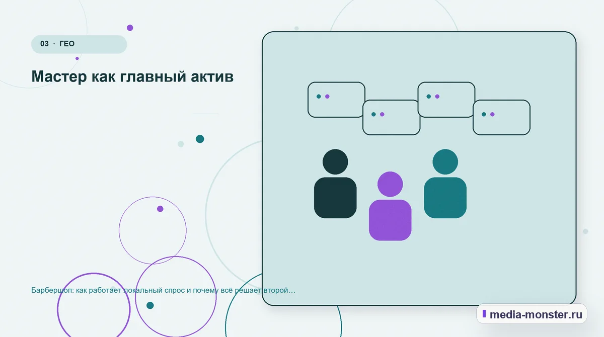 Изображение 3: Аудитория и сценарий выбора — Барбершоп: как работает локальный спрос и почему всё решает второй визит | Media Monster Аудитория и сценарий выбора. Мастер как главный актив: иллюстрация к статье «Барбершоп: как работает локальный спрос и почему всё решает второй визит»