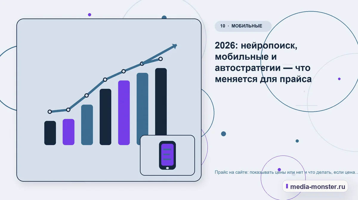 Изображение 10: Итог и следующий шаг — Прайс на сайте: показывать цены или нет и что делать, если цена индивидуальная | Media Monster Итог и следующий шаг. 2026: нейропоиск, мобильные и автостратегии — что меняется для прайса: иллюстрация к статье «Прайс на сайте: показывать цены или нет и что делать, если цена…