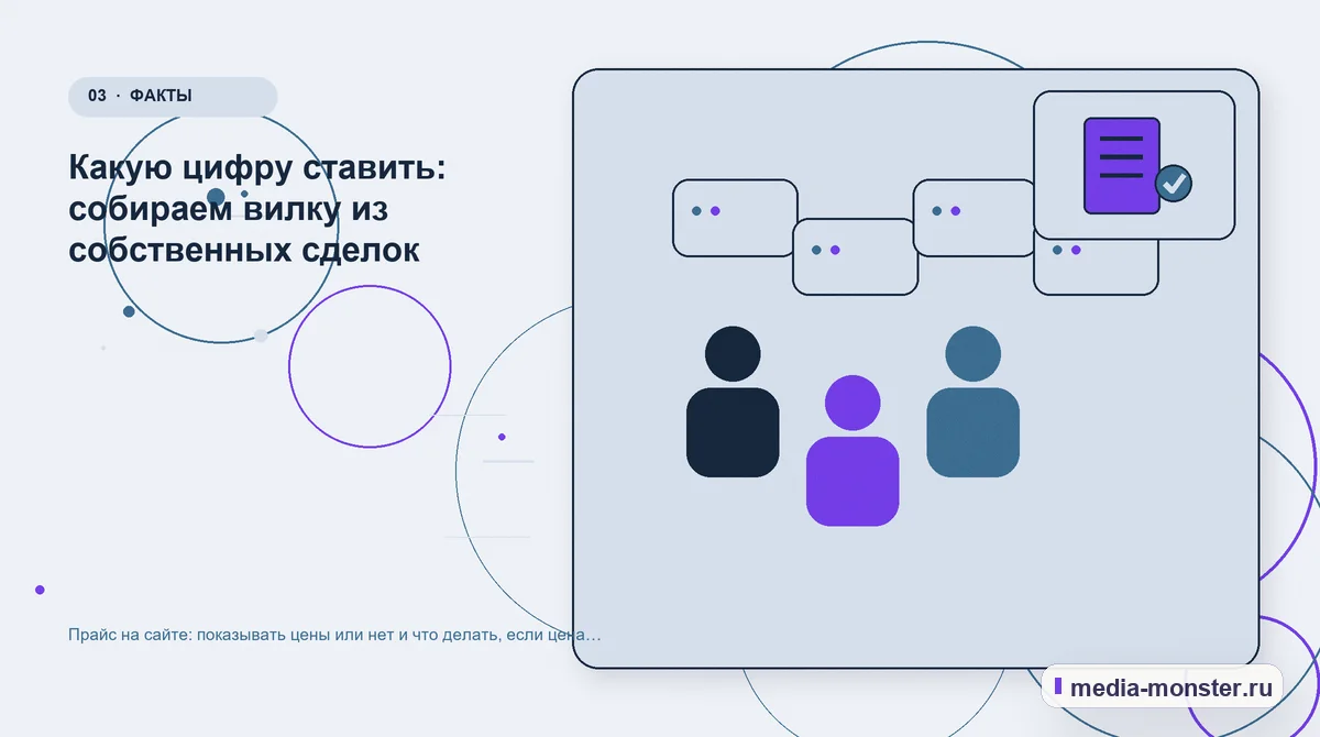 Изображение 3: Аудитория и сценарий выбора — Прайс на сайте: показывать цены или нет и что делать, если цена индивидуальная | Media Monster Аудитория и сценарий выбора. Какую цифру ставить: собираем вилку из собственных сделок: иллюстрация к статье «Прайс на сайте: показывать цены или нет и что делать, если цена индивидуальная»