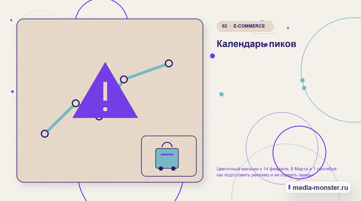 Изображение 2: Проблема и точка потери — Цветочный магазин к 14 февраля, 8 Марта и 1 сентября: как подготовить рекламу и не сорвать заказы | Media Monster Проблема и точка потери. Календарь пиков: иллюстрация к статье «Цветочный магазин к 14 февраля, 8 Марта и 1 сентября: как подготовить рекламу и не сорвать заказы»