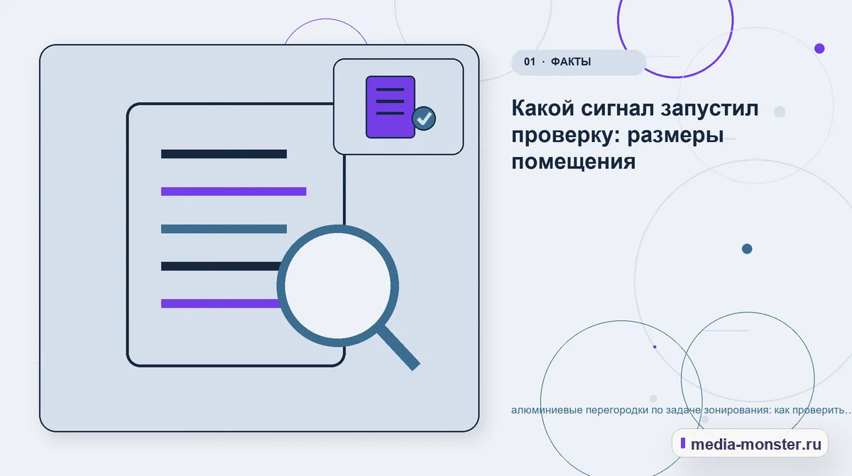 Ключевая тема материала. Какой сигнал запустил проверку: размеры помещения: иллюстрация к статье «алюминиевые перегородки по задаче зонирования: как проверить страницу, контент и маршрут…