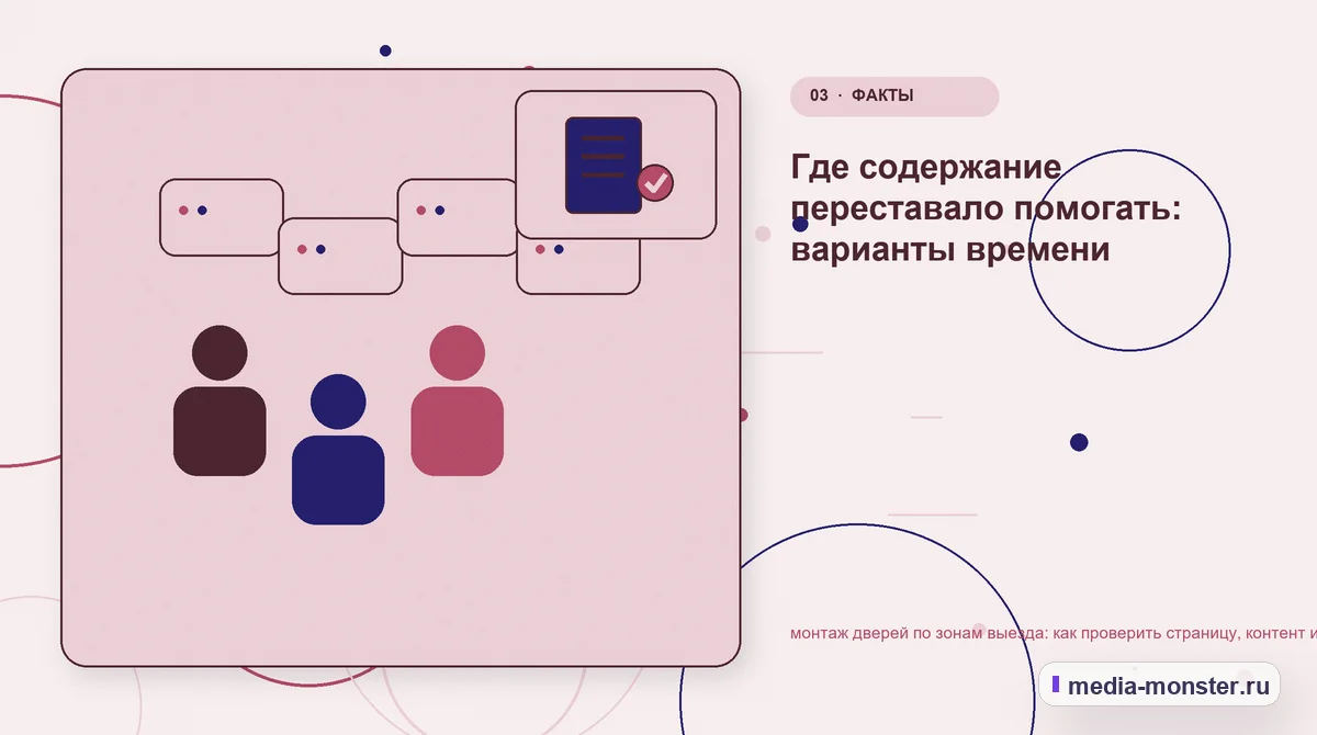 Аудитория и сценарий выбора. Где содержание переставало помогать: варианты времени: иллюстрация к статье «монтаж дверей по зонам выезда: как проверить страницу, контент и маршрут обращения»