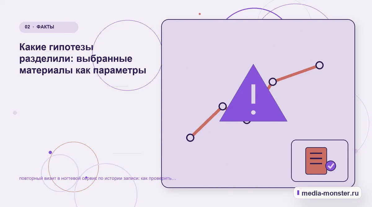 Проблема и точка потери. Какие гипотезы разделили: выбранные материалы как параметры: иллюстрация к статье «повторный визит в ногтевой сервис по истории записи: как проверить страницу,…