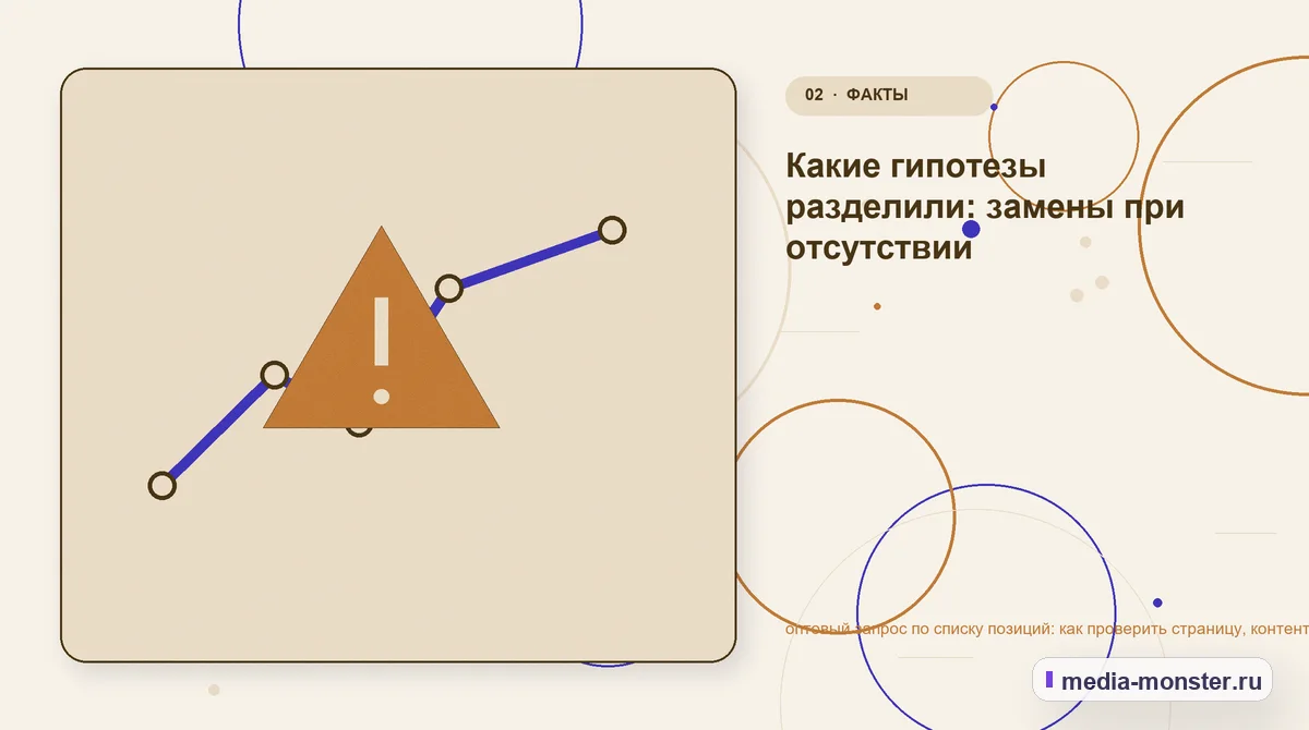 Проблема и точка потери. Какие гипотезы разделили: замены при отсутствии: иллюстрация к статье «оптовый запрос по списку позиций: как проверить страницу, контент и маршрут обращения»