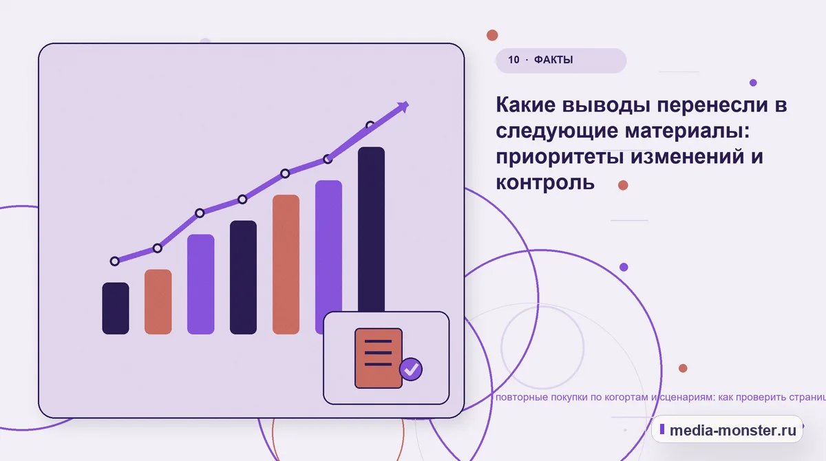 Изображение 10: Итог и следующий шаг — Повторные покупки по когортам и сценариям: чек-лист проверки страницы, выбора и пути до обращения | Media Monster Итог и следующий шаг. Как зафиксировать результат проверки: иллюстрация к статье «Повторные покупки по когортам и сценариям: чек-лист проверки страницы, выбора и пути до обращения»