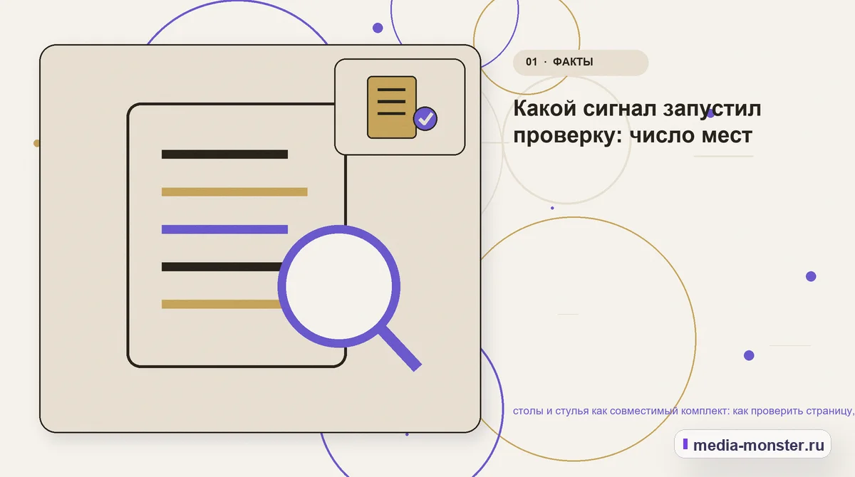 Изображение 1: Ключевая тема материала — столы и стулья как совместимый комплект: как проверить страницу, контент и маршрут обращения | Media Monster Ключевая тема материала. Какой сигнал запустил проверку: число мест: иллюстрация к статье «столы и стулья как совместимый комплект: как проверить страницу, контент и маршрут обращения»