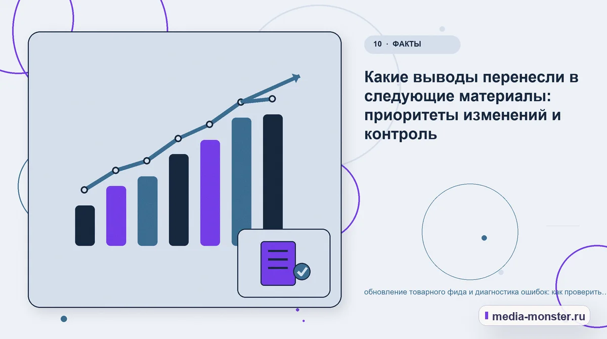 Изображение 10: Итог и следующий шаг — Обновление товарного фида и диагностика ошибок: как проверить содержание, выбор и маршрут обращения | Media Monster Итог и следующий шаг. Чек перед выпуском обновлённой версии: иллюстрация к статье «Обновление товарного фида и диагностика ошибок: как проверить содержание, выбор и маршрут обращения»