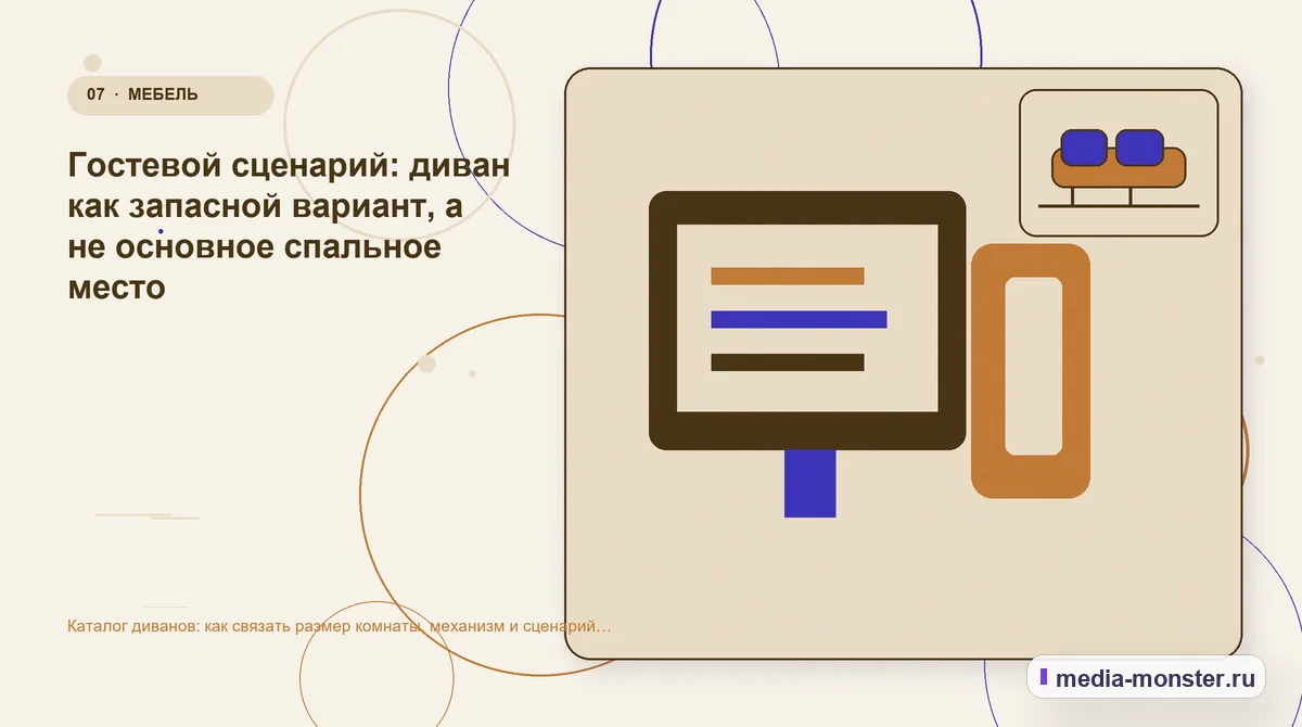 Изображение 7: Каналы и точки контакта — Каталог диванов: как связать размер комнаты, механизм и сценарий использования | Media Monster Каналы и точки контакта. Гостевой сценарий: диван как запасной вариант, а не основное спальное место: иллюстрация к статье «Каталог диванов: как связать размер комнаты, механизм и сценарий…