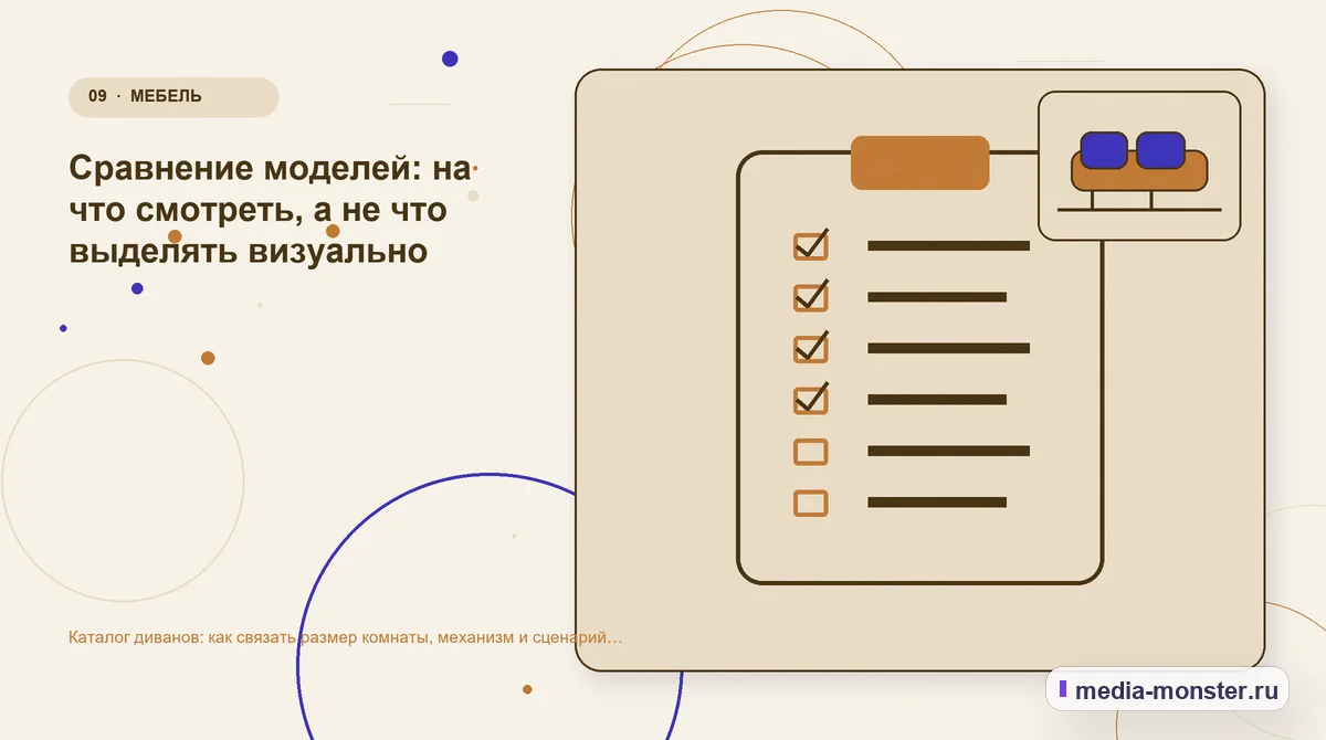 Изображение 9: Контрольные показатели — Каталог диванов: как связать размер комнаты, механизм и сценарий использования | Media Monster Контрольные показатели. Сравнение моделей: на что смотреть, а не что выделять визуально: иллюстрация к статье «Каталог диванов: как связать размер комнаты, механизм и сценарий использования»