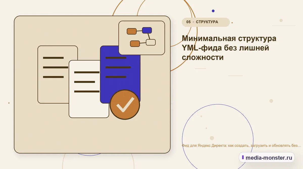 Изображение 5: Данные и доказательства — Фид для Яндекс Директа: как создать, загрузить и обновлять без ручных ошибок | Media Monster Данные и доказательства. Минимальная структура YML-фида без лишней сложности: иллюстрация к статье «Фид для Яндекс Директа: как создать, загрузить и обновлять без ручных ошибок»