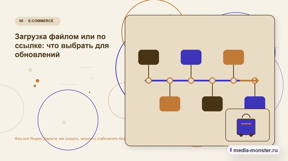 Последовательность работы. Загрузка файлом или по ссылке: что выбрать для обновлений: иллюстрация к статье «Фид для Яндекс Директа: как создать, загрузить и обновлять без ручных ошибок»
