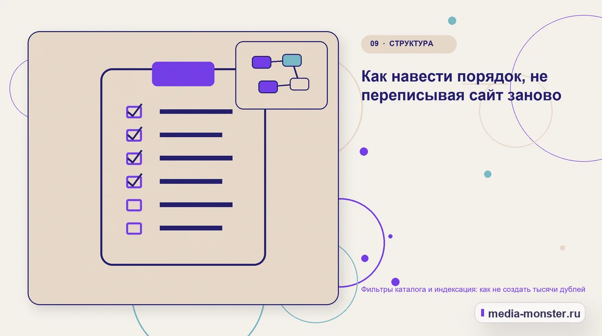 Контрольные показатели. Как навести порядок, не переписывая сайт заново: иллюстрация к статье «Фильтры каталога и индексация: как не создать тысячи дублей»