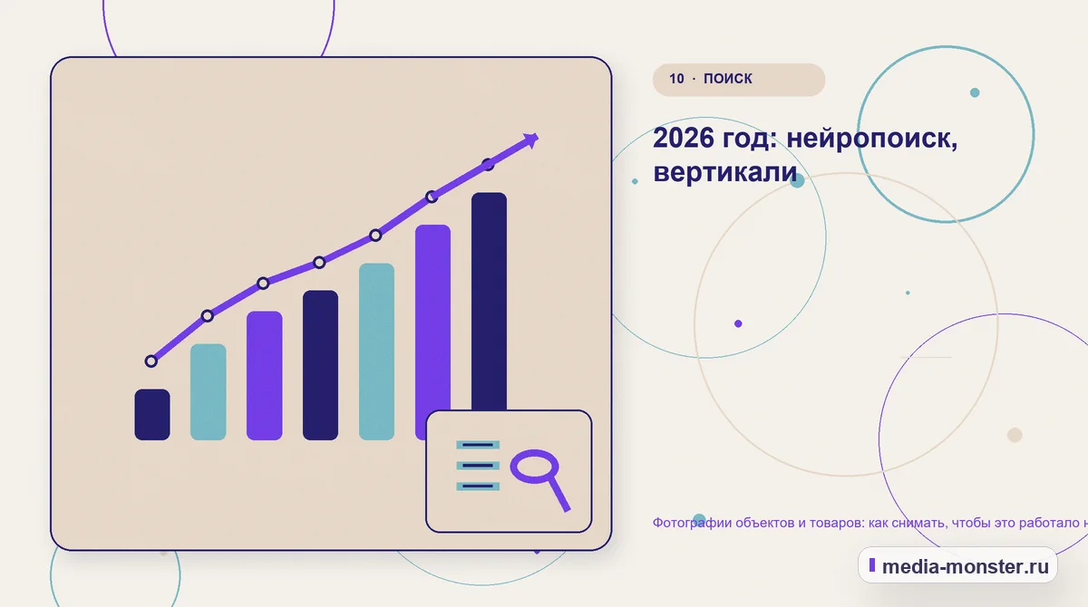 Итог и следующий шаг. 2026 год: нейропоиск, вертикали: иллюстрация к статье «Фотографии объектов и товаров: как снимать, чтобы это работало на продажи и на поиск»