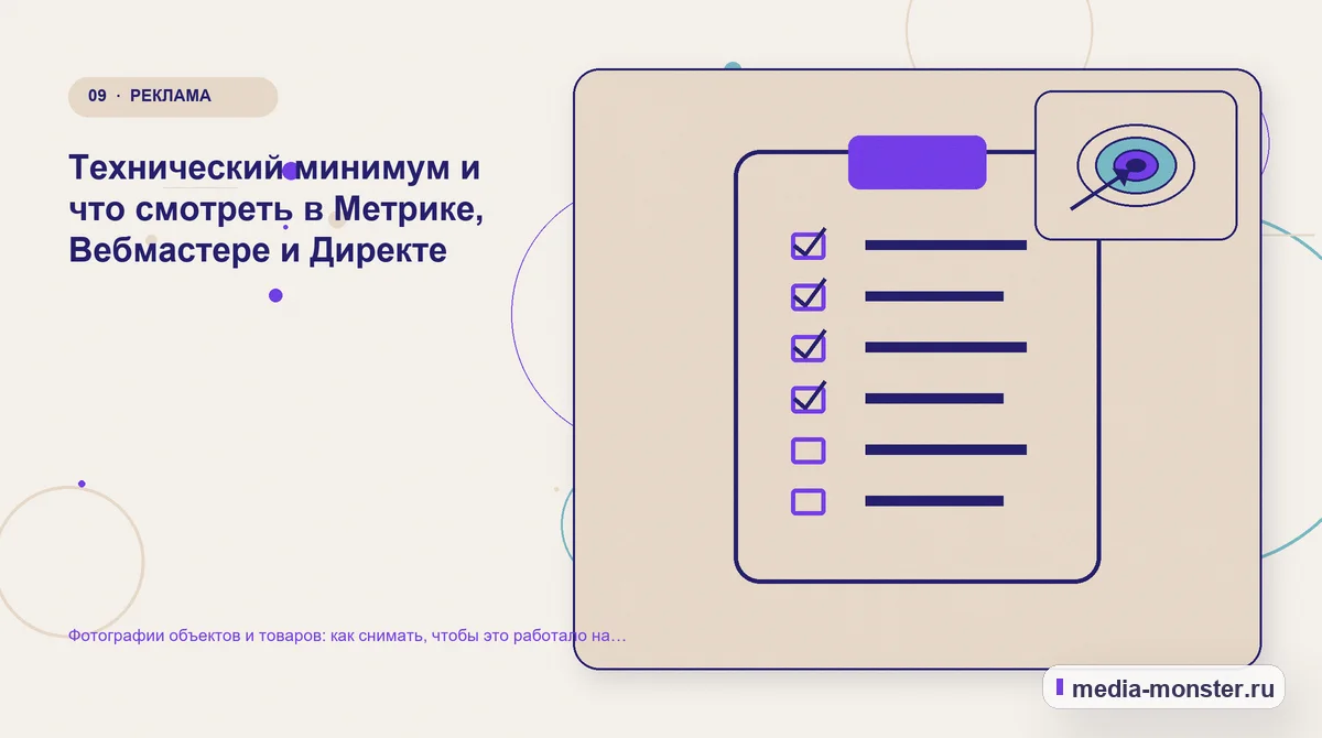 Изображение 9: Контрольные показатели — Фотографии объектов и товаров: как снимать, чтобы это работало на продажи и на поиск | Media Monster Контрольные показатели. Технический минимум и что смотреть в Метрике, Вебмастере и Директе: иллюстрация к статье «Фотографии объектов и товаров: как снимать, чтобы это работало на продажи…