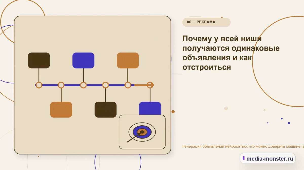 Последовательность работы. Почему у всей ниши получаются одинаковые объявления и как отстроиться: иллюстрация к статье «Генерация объявлений нейросетью: что можно доверить машине, а что…