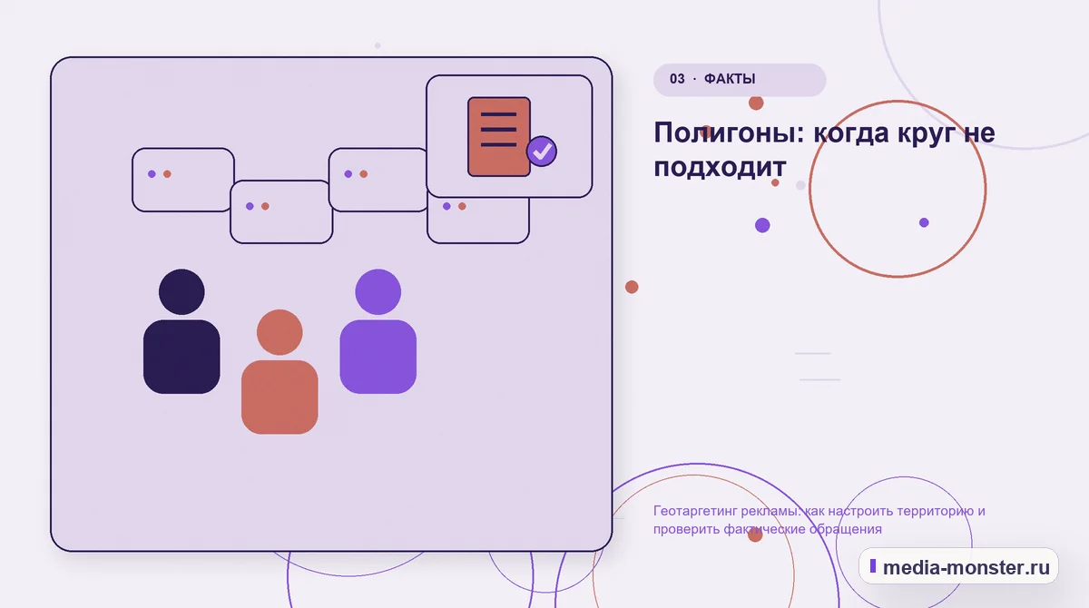Изображение 3: Аудитория и сценарий выбора — Геотаргетинг рекламы: как настроить территорию и проверить фактические обращения | Media Monster Аудитория и сценарий выбора. Полигоны: когда круг не подходит: иллюстрация к статье «Геотаргетинг рекламы: как настроить территорию и проверить фактические обращения»