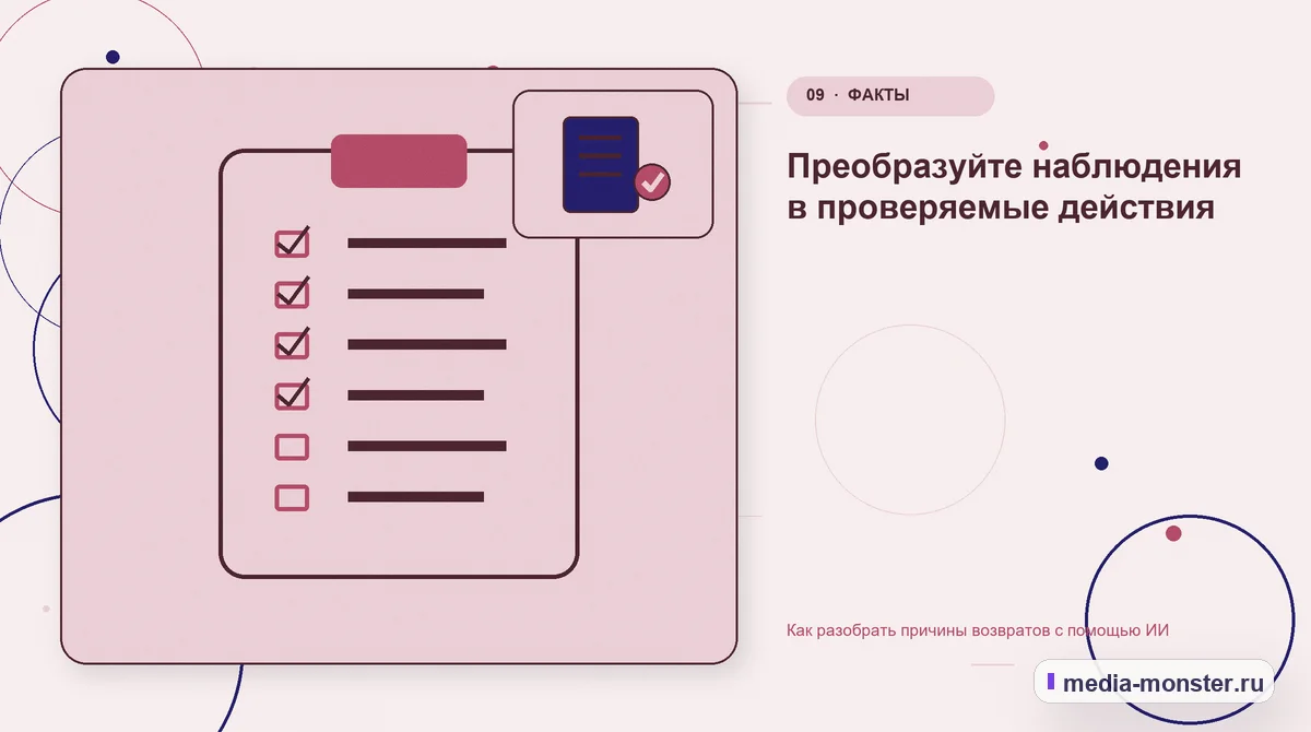 Контрольные показатели. Преобразуйте наблюдения в проверяемые действия: иллюстрация к статье «Как разобрать причины возвратов с помощью ИИ»