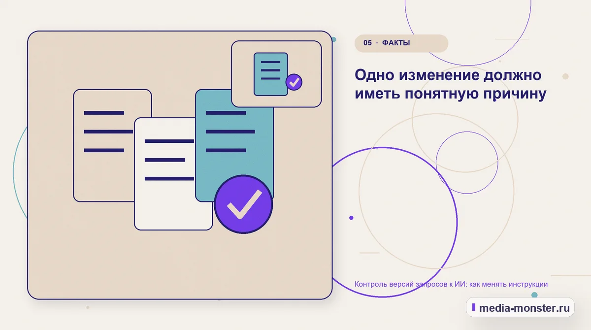 Данные и доказательства. Одно изменение должно иметь понятную причину: иллюстрация к статье «Контроль версий запросов к ИИ: как менять инструкции»