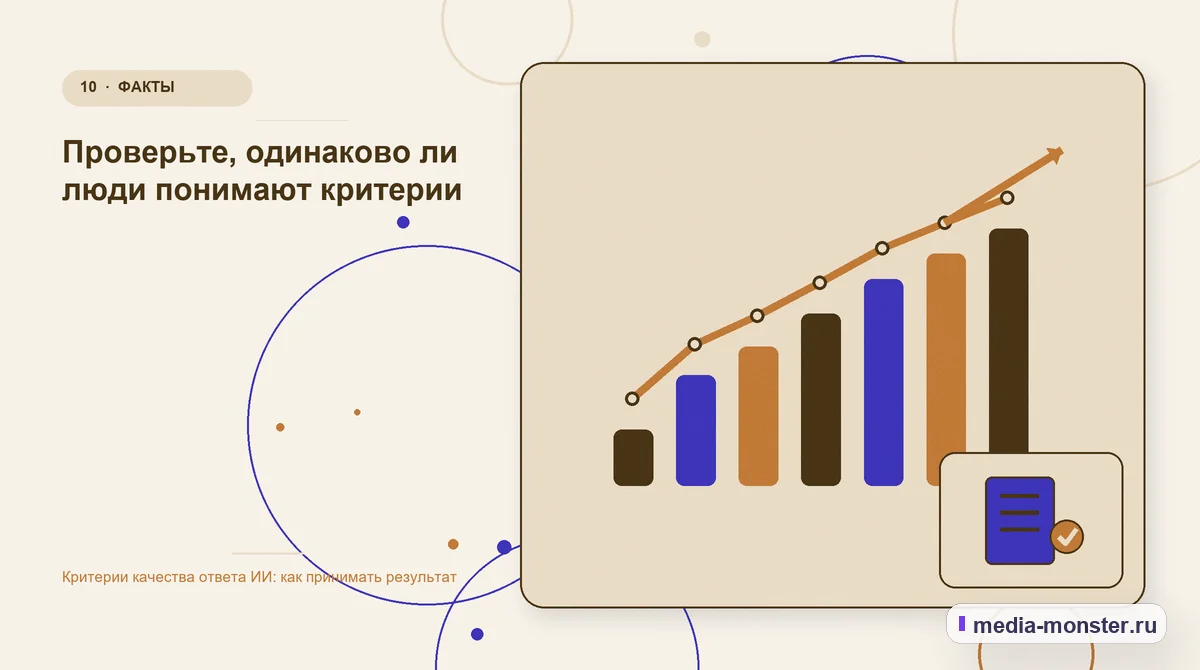 Итог и следующий шаг. Проверьте, одинаково ли люди понимают критерии: иллюстрация к статье «Критерии качества ответа ИИ: как принимать результат»