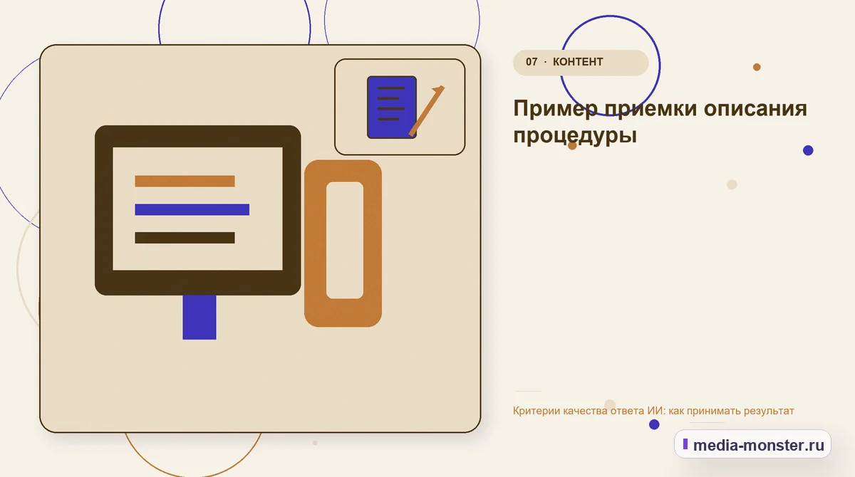 Каналы и точки контакта. Пример приемки описания процедуры: иллюстрация к статье «Критерии качества ответа ИИ: как принимать результат»