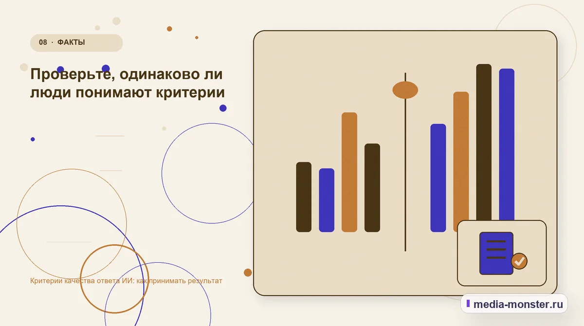 Изображение 8: Сравнение вариантов — Критерии качества ответа ИИ: как принимать результат | Media Monster Сравнение вариантов. Проверьте, одинаково ли люди понимают критерии: иллюстрация к статье «Критерии качества ответа ИИ: как принимать результат»