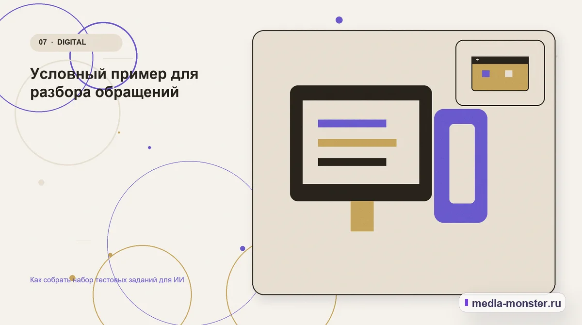 Изображение 7: Каналы и точки контакта — Как собрать набор тестовых заданий для ИИ | Media Monster Каналы и точки контакта. Условный пример для разбора обращений: иллюстрация к статье «Как собрать набор тестовых заданий для ИИ»