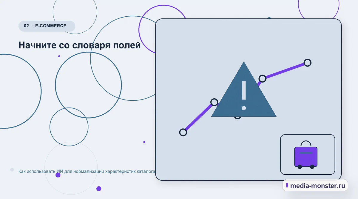 Проблема и точка потери. Начните со словаря полей: иллюстрация к статье «Как использовать ИИ для нормализации характеристик каталога»