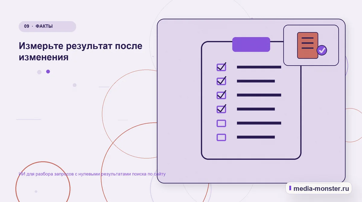 Контрольные показатели. Измерьте результат после изменения: иллюстрация к статье «ИИ для разбора запросов с нулевыми результатами поиска по сайту»