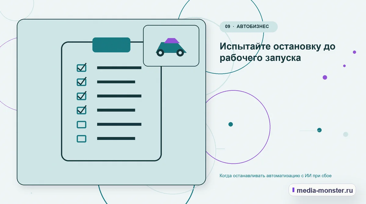 Изображение 9: Контрольные показатели — Когда останавливать автоматизацию с ИИ при сбое | Media Monster Контрольные показатели. Испытайте остановку до рабочего запуска: иллюстрация к статье «Когда останавливать автоматизацию с ИИ при сбое»