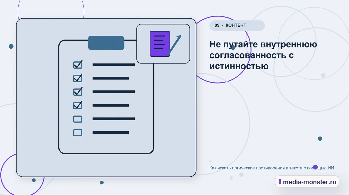 Контрольные показатели. Не путайте внутреннюю согласованность с истинностью: иллюстрация к статье «Как искать логические противоречия в тексте с помощью ИИ»