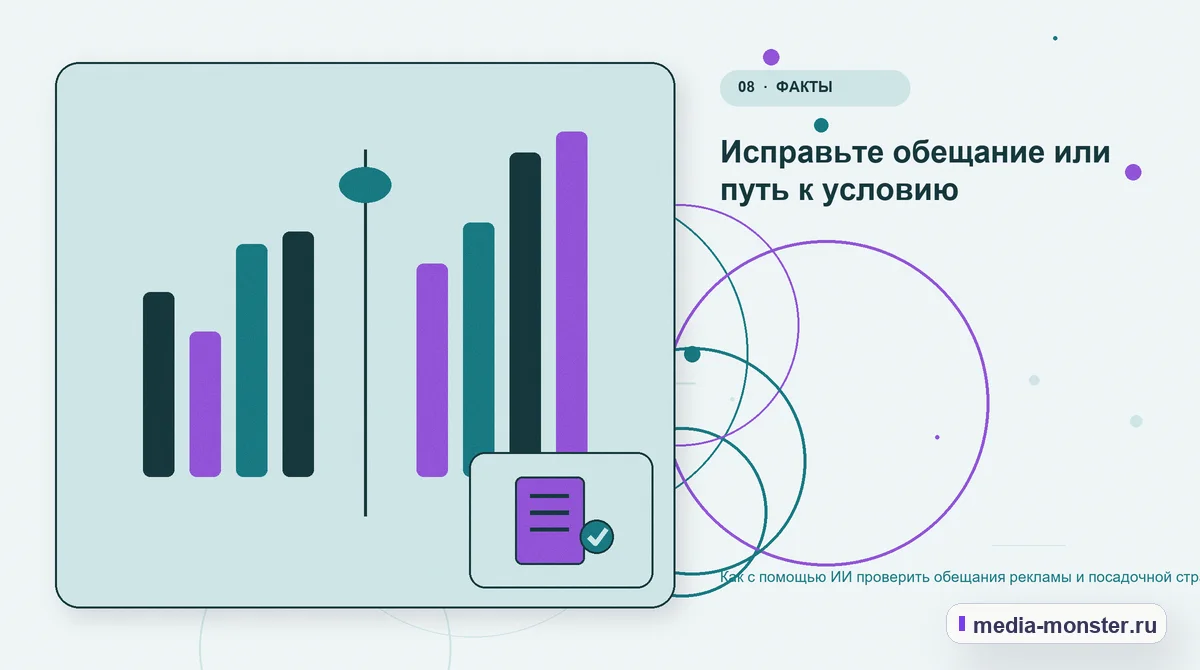 Изображение 8: Сравнение вариантов — Как с помощью ИИ проверить обещания рекламы и посадочной страницы | Media Monster Сравнение вариантов. Исправьте обещание или путь к условию: иллюстрация к статье «Как с помощью ИИ проверить обещания рекламы и посадочной страницы»