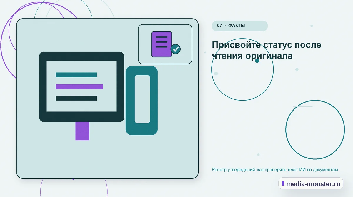 Изображение 7: Каналы и точки контакта — Реестр утверждений: как проверять текст ИИ по документам | Media Monster Каналы и точки контакта. Присвойте статус после чтения оригинала: иллюстрация к статье «Реестр утверждений: как проверять текст ИИ по документам»