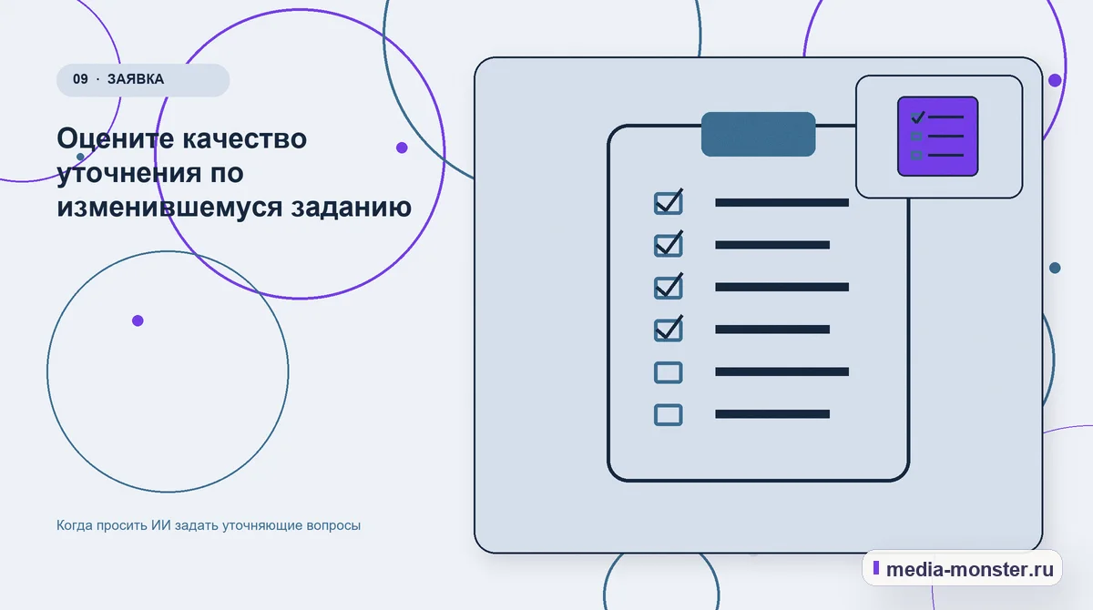 Контрольные показатели. Оцените качество уточнения по изменившемуся заданию: иллюстрация к статье «Когда просить ИИ задать уточняющие вопросы»