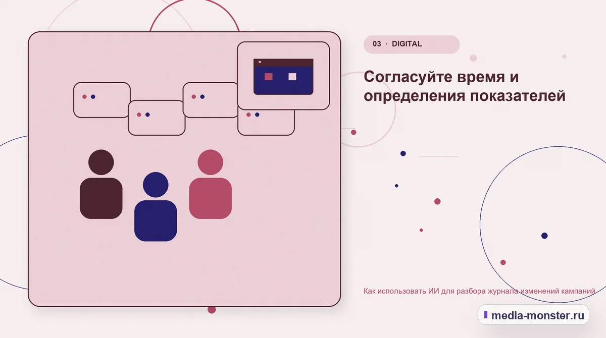 Аудитория и сценарий выбора. Согласуйте время и определения показателей: иллюстрация к статье «Как использовать ИИ для разбора журнала изменений кампаний»
