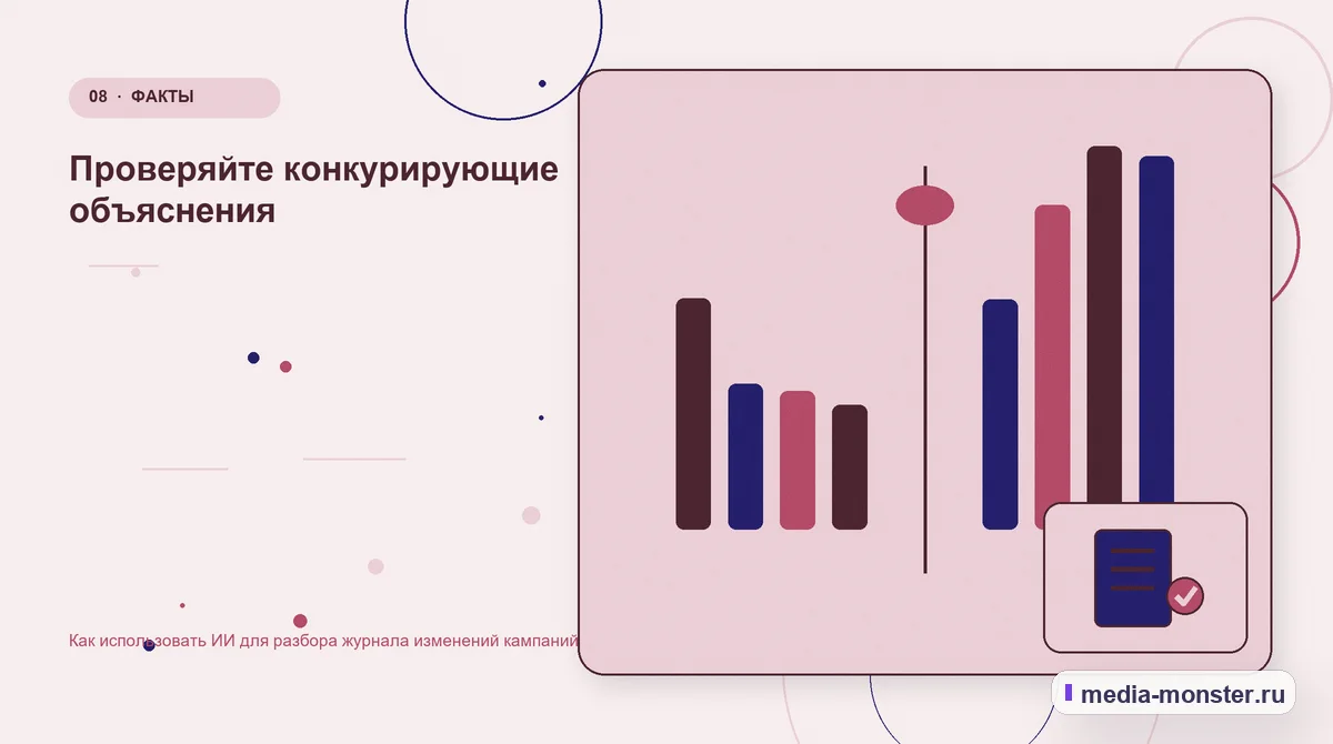Сравнение вариантов. Проверяйте конкурирующие объяснения: иллюстрация к статье «Как использовать ИИ для разбора журнала изменений кампаний»